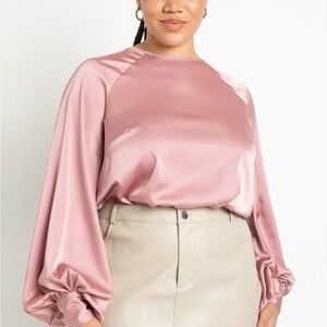 Eloquii NWT Pink Poet Sleeve Satin Blouse w/ Tie Back, Size 20